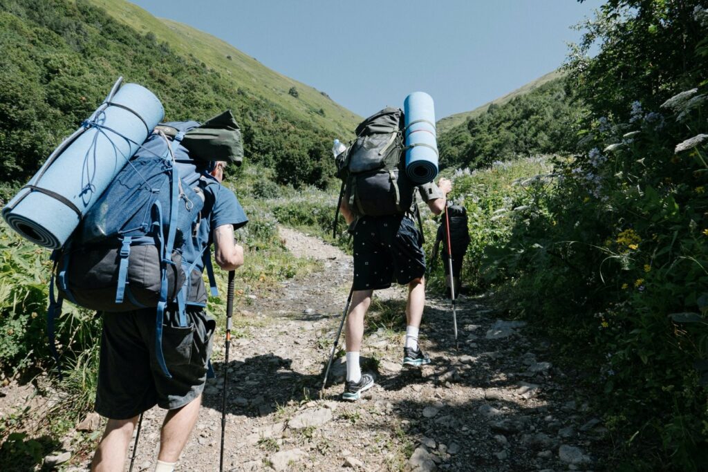 Using hiking poles while on a back packing trip